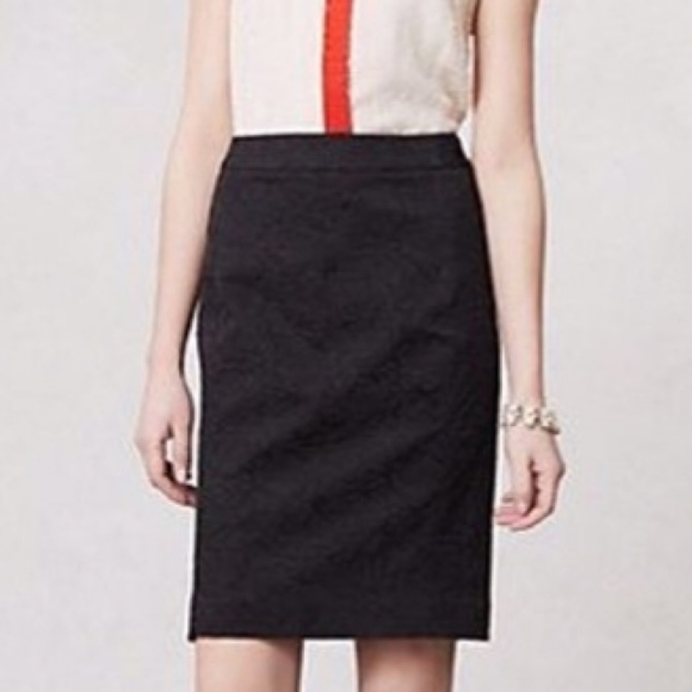 Anthro Vanessa Virginia Black Rose Pencil Skirt